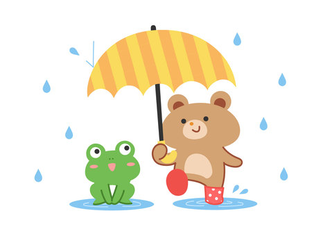 雨の中散歩しているイラスト